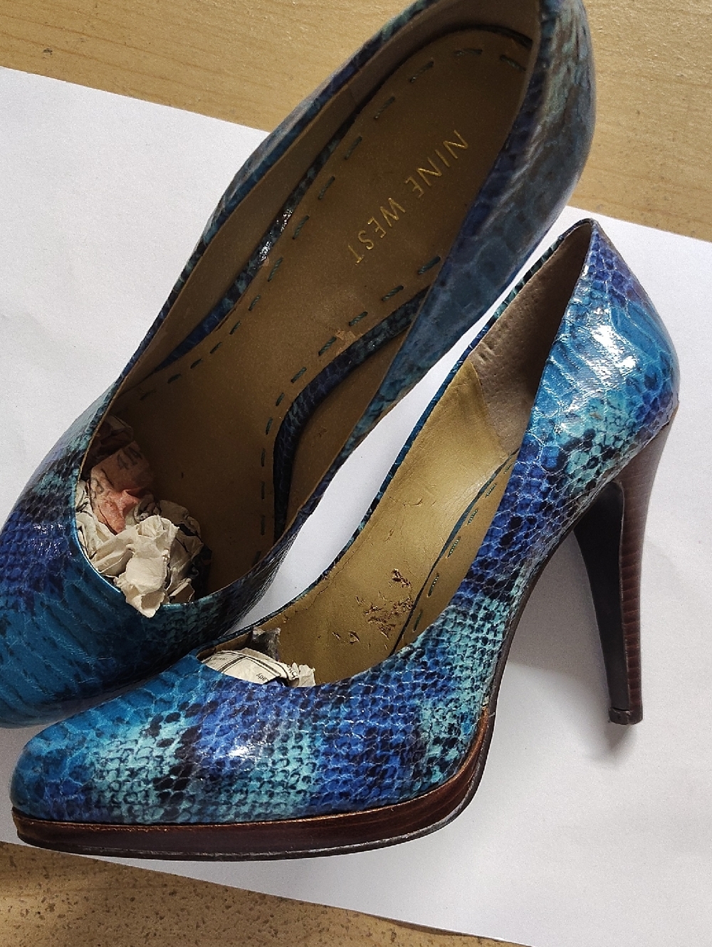 Nine West Blue Snake-Print High Heel Pumps
